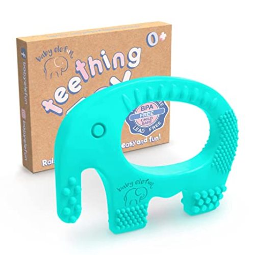 Baby Teething Toys - BPA Free Silicone Toy - Cute, Easy to Hold, Soft and Highly Effective Elephant Teether Ring - Teethers Best for 0-6 6 to 12 Months Little Boy and Girl, Unique Baby Shower Gifts - Turquoise