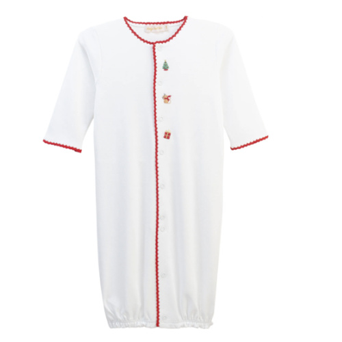 Christmas Mouse Emb. Conv. Gown w/ Crochet Trim - Blue Leaf Houston