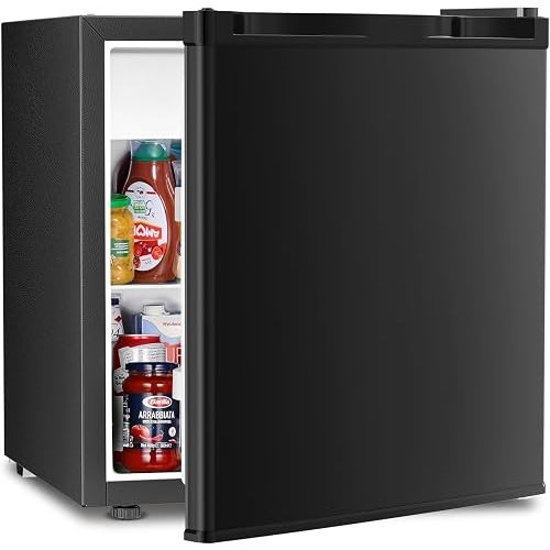 Antarctic Star Compact Refrigerator Mini Fridge with Freezer, Single Reversible Door, Dorm Fridge, Wire Shelf, Defrost Button, for Bedroom, Office, kitchen, 1.7 Cu. Ft, Black