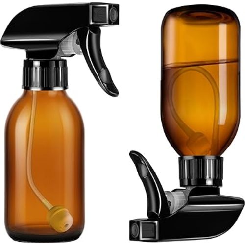 Tecohouse 360° 4 OZ Amber Glass Spray Bottles, 2 Pack Empty Refillable Containers with Adjustable Spray Nozzles, Dark Spray Bottles for Cleaning Solutions, Plants, Hairs