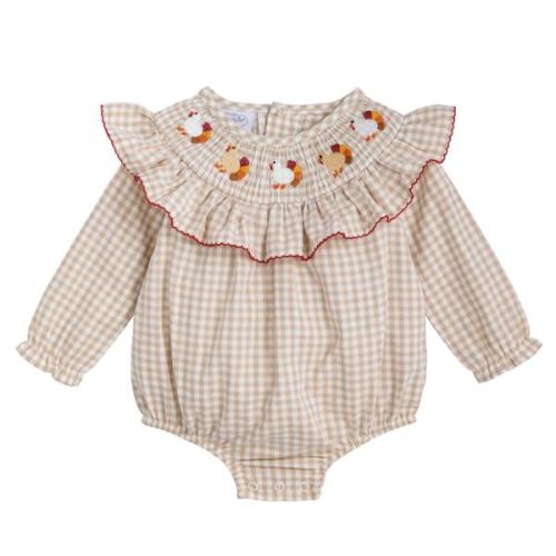 Turkey Smocked Bubble | Gingham Smocked Cotton Romper | Mud Pie