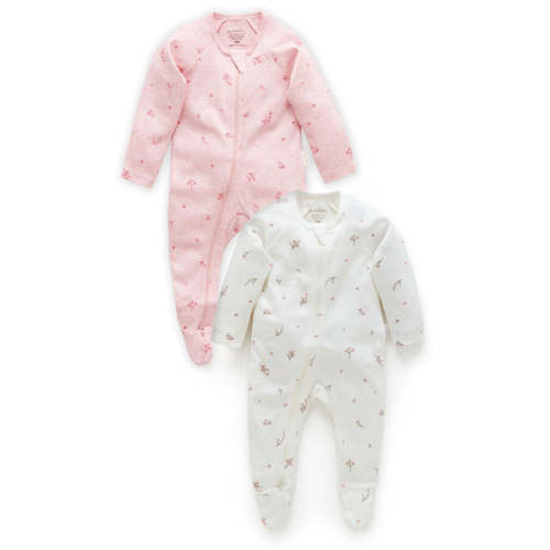 Purebaby Organic Zipper Footie 2-Pack Pink Blossom | Posh Baby