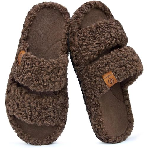 EverFoams Womens Fuzzy Open-toe Slippers Soft Comfy Memory Foam Indoor House Shoes