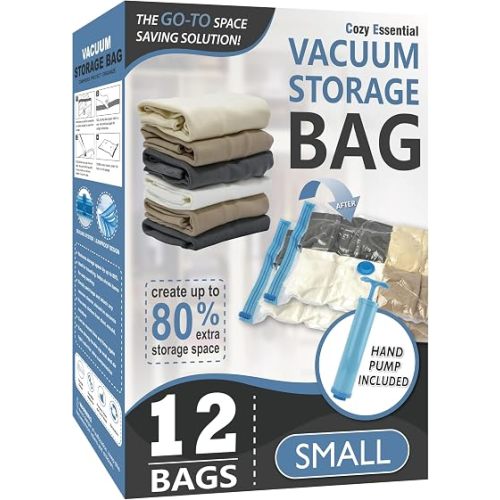 Vacuum Storage Bags with Hand Pump, Vacuum Seal Space Saver Bags,12 Small