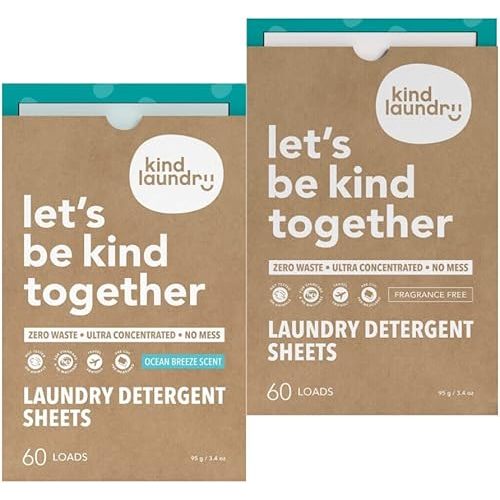 KIND LAUNDRY Detergent Sheets (Ocean Breeze and Unscented) - Washer Soap Strips, Plant Based Liquidless Formula, Zero Waste, Biodegradable, Great for Travel, Camping