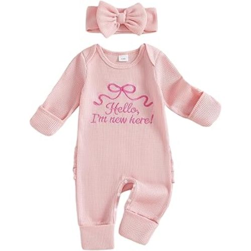 Nebworn Baby Girl Waffle Knit Romper Long Sleeve Ruffle Butt Onesie Fall Winter Clothes Coming Going Home Outfit