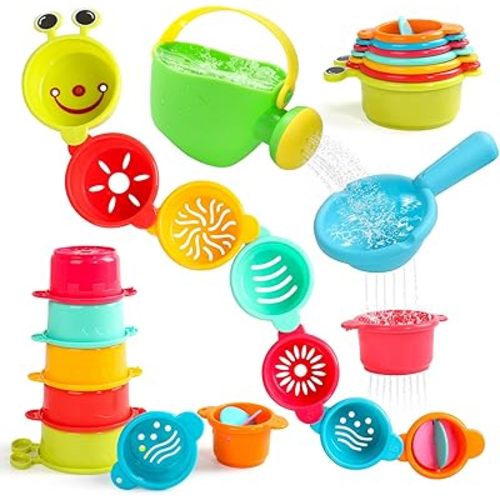 Beach Toys for Toddlers 1-3 Bath Toys Sand Pool Water Table Toys Mold Free Bathtub Toys for 12+ Months Stacking Cups Showerhead Spoon for 1 2 3 4 5 6 Years Old Girls Boys Gifts 9PCS
