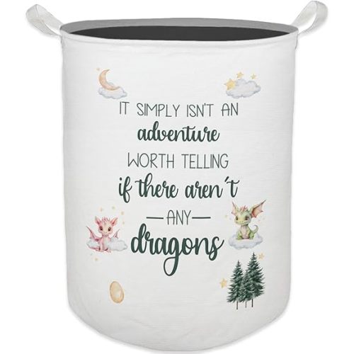 Dragon Nursery Kids Laundry Basket, Toybox for Boys Room, Dragon Fantasy Nursery Laundry Basket Hamper Waterproof Collapsible Clothes Toys Storage Bin Organizer for Kids Room Playroom Bathroom