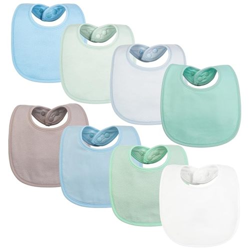 Tiny Twinkle 8 Pack Baby Bibs for Drooling and Teething – Waterproof & Absorbent Bibs for Baby Girl & Boy, Machine Washable Infant Bib Set for Newborns and Toddlers (White 8-Pack)