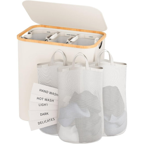 Corrigan Studio® Laundry Hamper With Lid, 160L Dirty Clothes Hamper For Laundry Basket 3 Section, Extra Large Laundry Sorter Hamper 3 Compartment With Removable Inner Bags & Labels | Wayfair