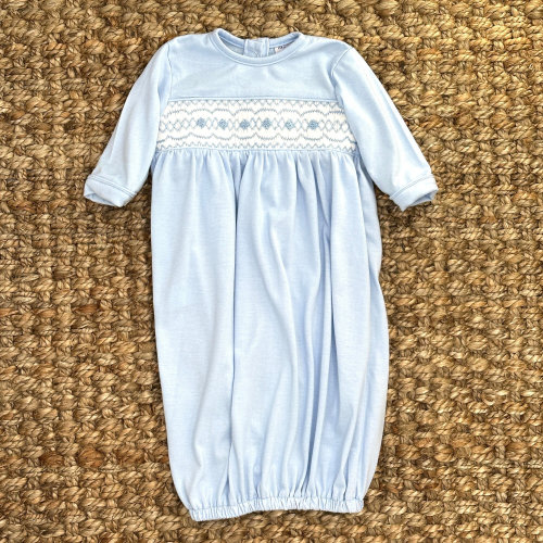 Smocked Layette Baby Gown in Blue - soft cotton, baby boy, Baby Gift, Coming home from hospital outfit, smocked baby outfit 500 *F