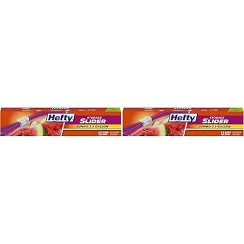 Hefty Slider Jumbo Storage Bags, 2.5 Gallon Size, 12 Count (Pack of 2)