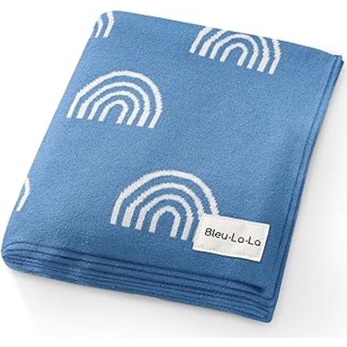 Baby Receiving Blanket Boys 100% Cotton Buttery Soft Cozy Receiving Swaddle Crib Stroller Blanket for Shower Gift Registry for Newborns, Infants, Toddlers (Rainbow - Blue)