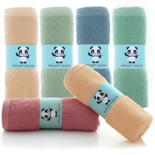 HIPHOP PANDA Baby Washcloths, Rayon Made from Bamboo - 2 Layer Ultra Soft Absorbent Newborn Bath Face Towel - Reusable Baby Wipes for Delicate Skin - Pastel Macaron, 6 Pack