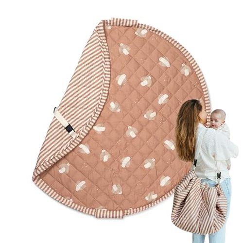 Blooom 2-in-1 Quilted Baby Play Mat & Toy Storage Bag | Large Cotton Floor Activity Mat with Drawstring Toy Organizer | Portable, Machine Washable | OEKO-TEX Cotton (Birds, 47 Inches)