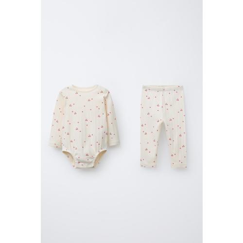 CHERRY PRINT BODYSUIT AND LEGGINGS SET - Cream | ZARA United States