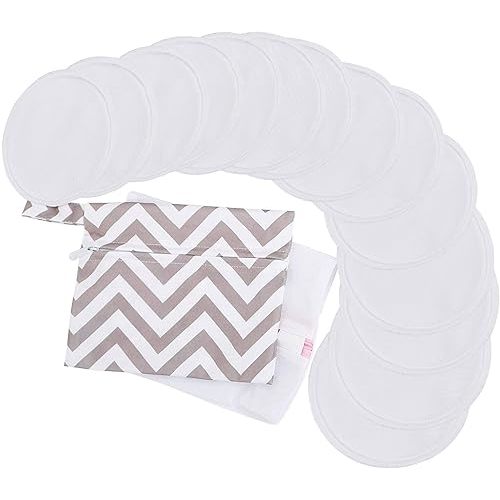 Reusable Nursing Pads for Breastfeeding, 14-Pack - 4-Layers Viscose Derived from Bamboo Nursing Pads, Breastfeeding Pads, Washable Breast Pads, Organic Maternity Pads,Nipple Pads (Soft White, XL5.5")