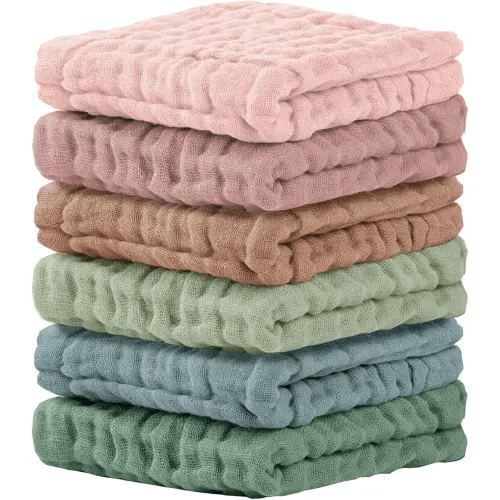 Cuddle Campus Baby Washcloths 6 Packs, Muslin Washcloths Baby,Cotton Burp Cloths, Extra Absorbent and Soft Wash Clothes for Newborns, 12x12 Inches