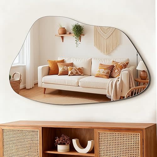 FICTOR Irregular Asymmetrical Wall Mirror, 36" x 24" Modern Decorative Mirror for Entryway, Bathroom, Bedroom, Living Room, Dining Room