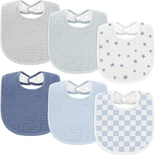 Susurration Muslin Baby Drool Bibs 6Pack Soft Square Adjustable Baby Bandana Bibs for Unisex Girls & Boys