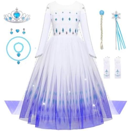Aoiviss Girls Princess Costumes Snow Queen Princess Dresses Fancy Dress Up Clothes for Halloween Snow Party Cosplay, White