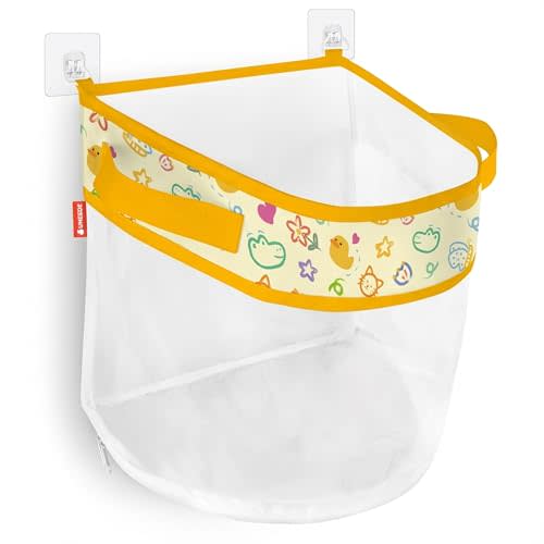 UNEEDE Duck Print Bath Toy Organizer, 4.15 Gallons Bathtub Toy Holder, Quick Dry Mesh Shower Caddy, Yellow Duck Stuff