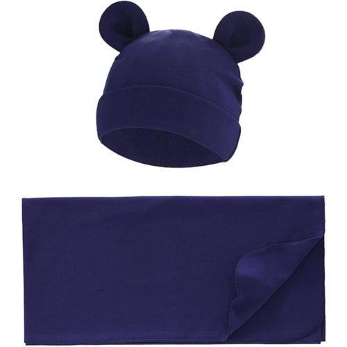 Unisex Baby Swaddle Blanket with Hat Set Newborn Swaddle Receiving Blankets Sleep Sack for 0-3 Months Boys Girls