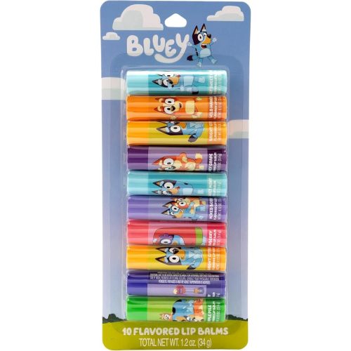 Bluey 10 Flavored Lip Balms | Mixed Berry, Mango, Apple, Blueberry, Mint, Strawberry, Grape, Citrus Flavors