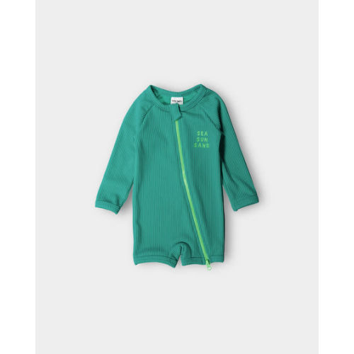 Medium Green Baby Plain Rib Long Sleeve Swimsuit | Best&Less™ Online