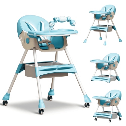 JieC 3 in 1 Baby High Chair, Foldable Baby Feeding Chair, for Infants and Toddlers 0-24 Months, Blue