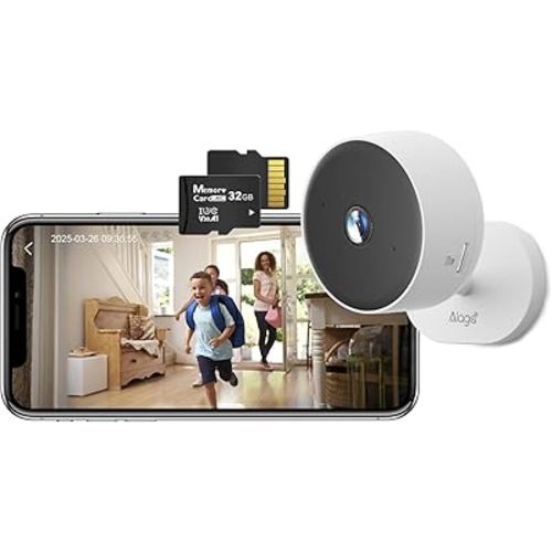 Alaga WiFi Indoor Security Camera, Baby Monitor, AI Motion Detection, 2 Way Audio, Night Vision, Cloud and SD Card Storage, Compatible with Alexa and Google Assistant, with 32G TF Card