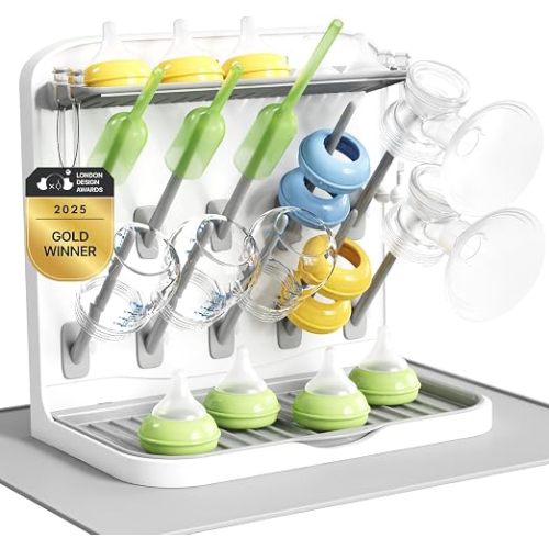 Lifewit Large Baby Bottle Drying Rack with Drain Mat & 15 Hooks, Newborn Essentials Must Haves, Bottle Storage Organizer for Countertop, Cabinet, Rack Dryer Holder for Pacifiers, Pump Parts