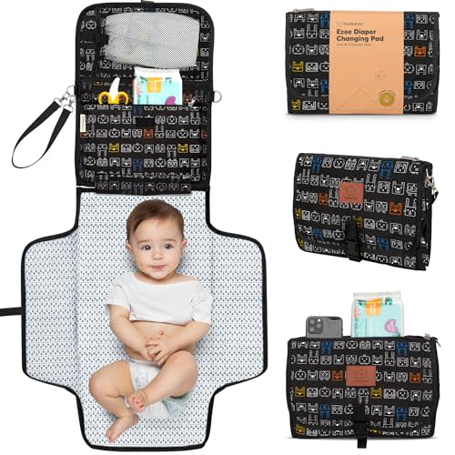 KeaBabies Portable Diaper Changing Pad - Large Waterproof Baby Changing Mat, Compact Travel Diaper Clutch, Functional Pockets Fit Newborn Essentials, Wipeable & Padded Baby Changer (Pixel)