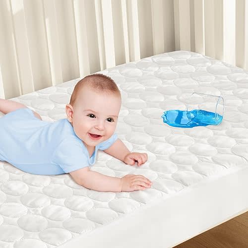 Biloban Waterproof Crib Mattress Protector, Crib Mattress Protector Waterproof (52"x 28"), Quilted Crib Mattress Pad Cover, Soft and Breathable with Deep Skirt, White