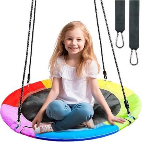 Joyfy 40" Rainbow Saucer Tree Swing for Kids - 700Lb Weight Capacity with Adjustable Ropes for Kids Playground Outdoor Activity Backyard Fun