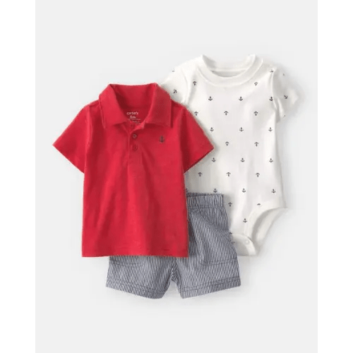Baby Boy 3-Piece Anchor Polo Outfit Set - Red/Blue/White | Carter's - 6M