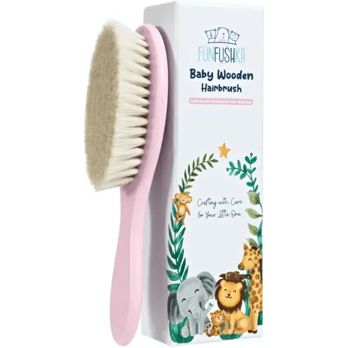 Baby Hair Brush - Ultra Soft Goat Bristles - Wooden Cradle Cap Brush for Newborns, Infants, Toddlers - Gentle Scalp Grooming and Styling for Baby Girls and Boys (Rosa)
