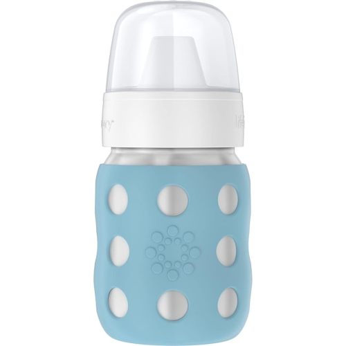 Lifefactory 8-Ounce Stainless-Steel Vacuum-Insulated Wide-Neck Baby Bottle with Hard Sippy, Denim, LS2221WDE4