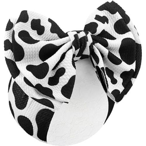 Cow Headband Hair Bows Baby Girl Cowgirl Accessories 7" Cute Moo Cow Baby Bows for Newborn Infant Toddler Kids Cowgirl Outfit