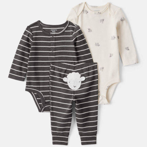 White/Black Baby Boy 3-Piece Striped Sheep Print Long-Sleeve Bodysuits & Pant Set - White/Black | Carter’s Oshkosh Canada