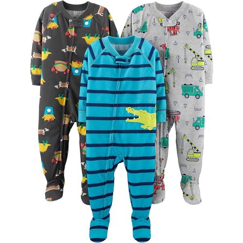 Simple Joys by Carter's Toddlers and Baby Boys' Loose-Fit Polyester Jersey Footed Pajamas, Pack of 3