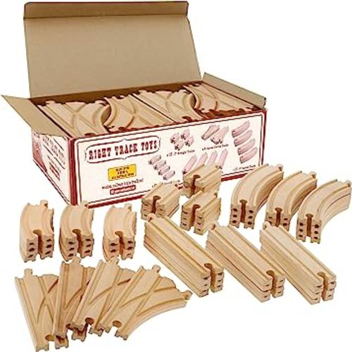 Wooden Train Track 52 Piece Set-18 Feet Of Track Expansion - 5 Distinct Pieces - 100% Compatible with All Major Brands Including Thomas Wooden Railway System: Screen Free Christmas Gift For Toddlers