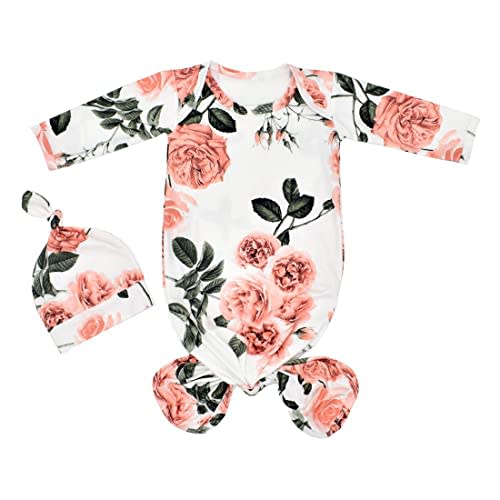 Giggle Angel Newborn Baby Sleeper Set - Knotted Gown & Hat for Baby Girl or Boy - 0-3 Months