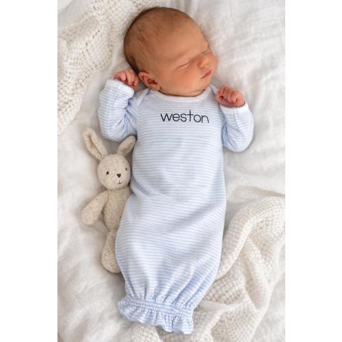 Stripe Picot Trim Monogrammed Baby Gown