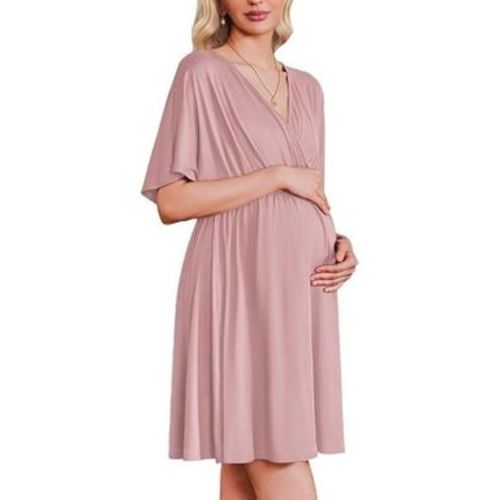 Ekouaer 3 in 1 Labor and Delivery Gown for Hospital Short Sleeve Maternity Nursing Dress Nightgown Postpartum Sleepwear Dusty Rose XL