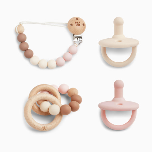 AEIOU Teether & Pacifier Bundle - Petal
