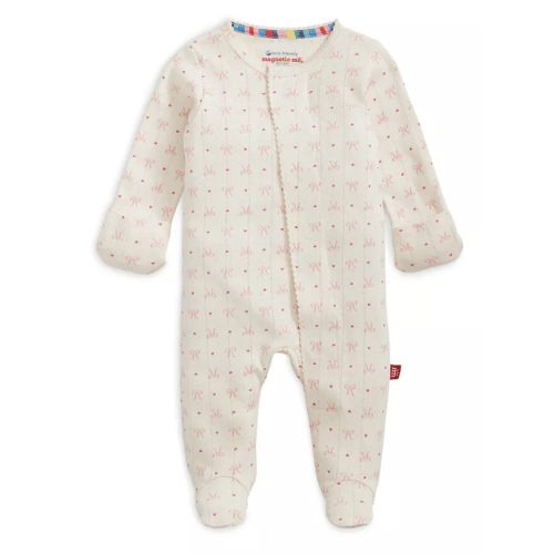 Girls' Heart & Bow Pointelle Magnetic Footie - Baby