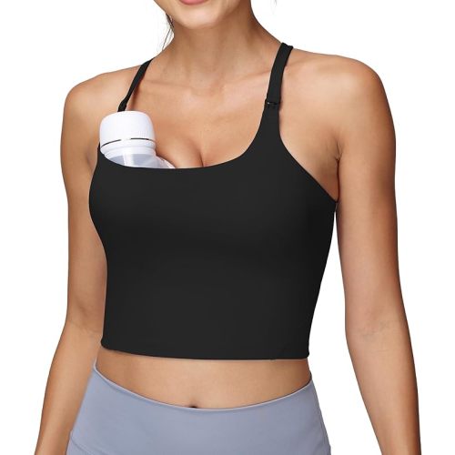 Foucome Nursing Tank Tops for Breastfeeding Y-Back Racerback Longline Maternity Sports Bra Workout Crop Top