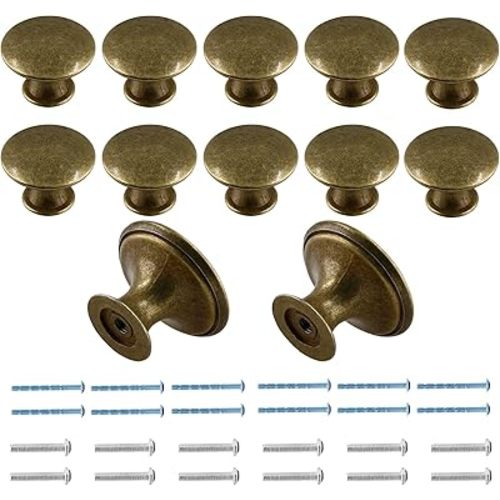 12 Pcs Brass Cabinet Knobs Metal Drawer Knobs Round Dresser Handle Knobs 1.18" Diameter Kitchen Cabinet Knobs Hardware(with Mounting Screws)