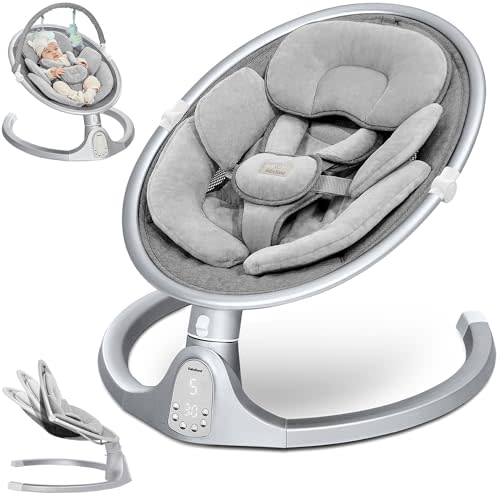 BabyBond Baby Swings for Infants, Bluetooth Infant Swing with 3 Seat Positions, 5 Natural Sway Motion and 5-Point Harness, Portable Baby Swing for Indoor and Outdoor, Silver